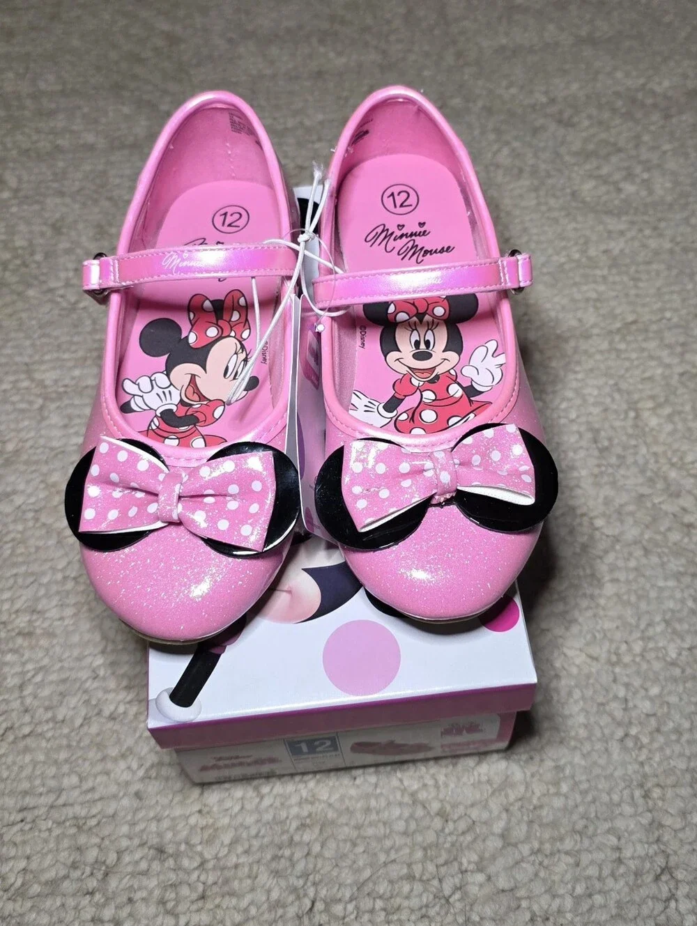 Disney Pink Minnie Mouse Mary Jane Shoes with Polka Dot Bows